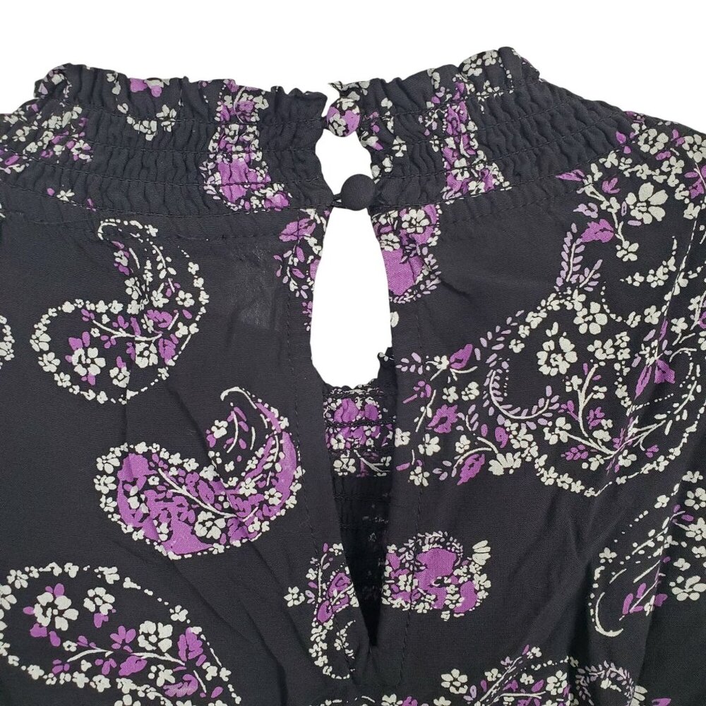 Ann Taylor LOFT L Blouse Smocked Paisley Boho Chic Lightweight Coquette Cottage - Picture 11 of 11